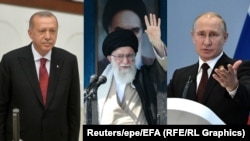 Predsednik Turske Redžep Tajip Erdoan, iranski lider Ali Hamnei i ruski predsednik Vladimir Putin
