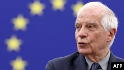 European Union High Representative for Foreign Affairs and Security Policy Josep Borrell attends a debate on Iran's unprecedented attack against Israel, the need for de-escalation and an EU response, as part of a plenary session at the European Parliament