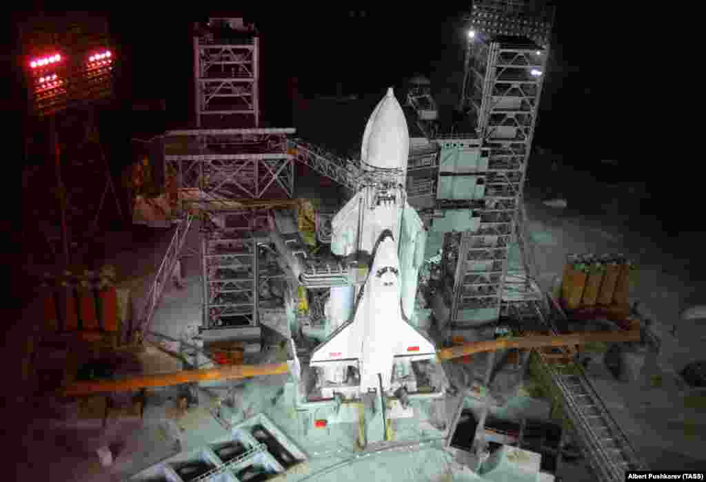 The Buran space shuttle, photographed before launch from Baikonur in 1988, was the last major Soviet space program before the collapse of the U.S.S.R. in 1991.