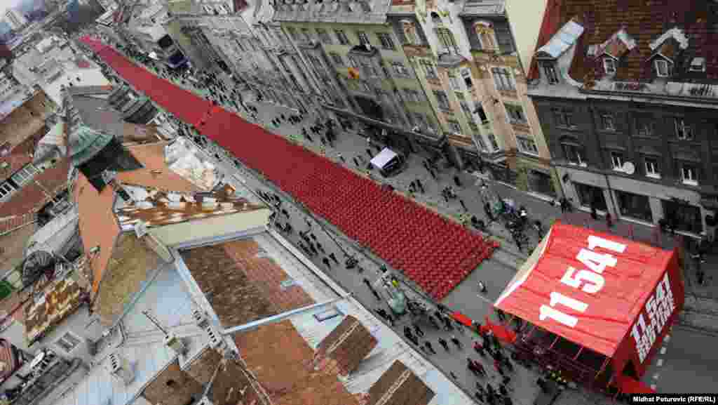 "Sarajevo Red Line" was a musical-theater performance that took place in front of 11,541 empty chairs -- one for each citizen killed during the siege.
