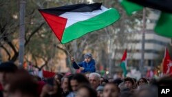 Барселонадагы митингде Палестинанын желегин көтөргөн бала. Иллюстрациялык сүрөт.