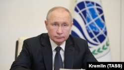 RUSSIA -- Russian President Vladimir Putin attends the Shanghai Cooperation Organization (SCO) summit via a video link at his residence outside Moscow, September 17, 2021