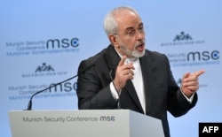 Iranian Foreign Minister Mohammad Javad Zarif during his Munich speech.