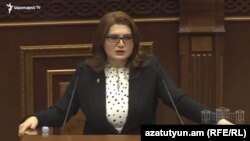Armenia - Judge Lilit Tadevosian addresses parliament before being elected as new head of Armenia's Court of Cassation, February 9, 2021.