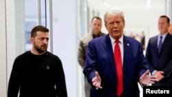 U.S. President Donald Trump, then the Republican presidential nominee, at a meeting with Ukrainian President Volodymyr Zelenskyy meet in New York City on September 27, 2024.