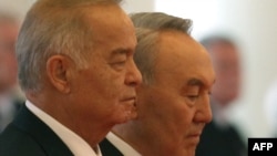 Islam Karimov (left) with Nursultan Nazarbaev at an official welcome ceremony in Astana in September, 2012.