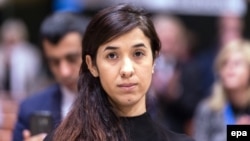 Nadia Murad receives the Vaclav Havel Human Rights Prize at the Council of Europe in Strasbourg on October 10.