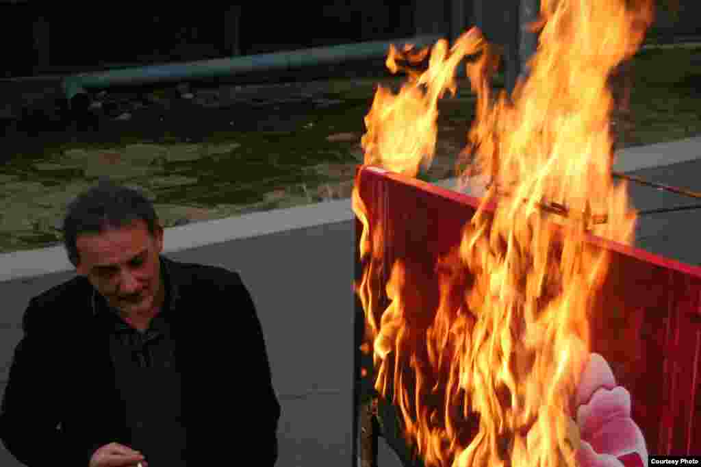 Bourgignon watched via Skype as museum director Antonio Manfredi set her painting alight.