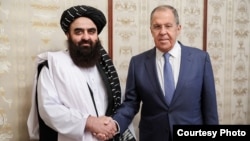 Russian Foreign Minister Sergey Lavrov meeting with the Taliban's Foreign Minister Amir Khan Muttaqi in Russia, October 2024