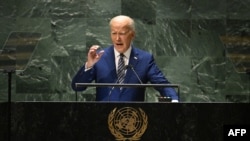 АҚШ президенти Жо Байденнинг БМТ Бош Ассамблеясидаги чиқишидан лавҳа, 2023 йил 19 сентябри