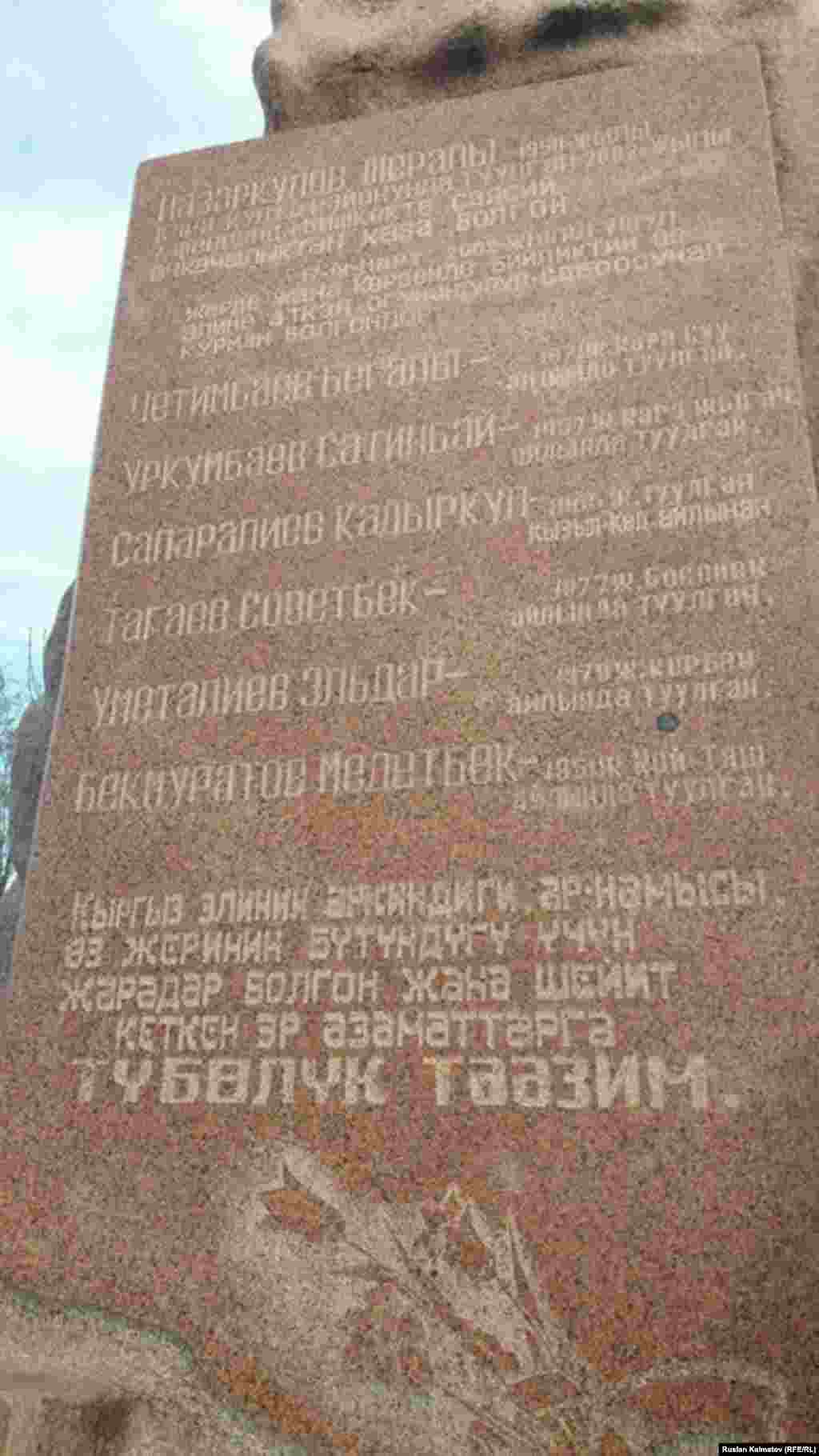 2002-жылы 17-мартта Аксыда кыргыз жеринин бүтүндүгү, акыйкаттык үчүн, үй-бүлөлүк, тоталитардык башкарууга каршы жөө жүрүшкө чыгышкан элге бийлик ок атып, алты киши курман болгон.