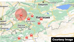Жер титирөө сезилген аймактар. Сейсмология институтунун маалыматы. 
