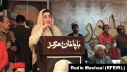 ثمر بلور د عوامي نیشنل ګوند یوې غونډې ته د وینا پرمهال - انځور له ارشیفه