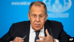 Ruski ministar spoljnih poslova Sergej Lavrov na konferencije za novinare u Moskvi, 14. januar 2025.