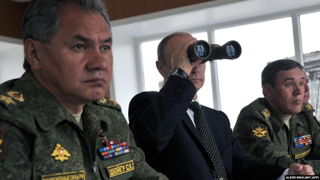 Міністр оборони Росії Сергій Шойгу, президент Володимир Путін і начальник Генштабу Валерій Герасимов