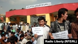 Kabul Education University students protest against their college being renamed Burhanuddin Rabbani University.