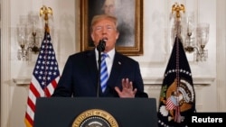 Дональд Трамп Иран келишими боюнча чечимин жарыялоодо. 8-май, 2018-жыл. 