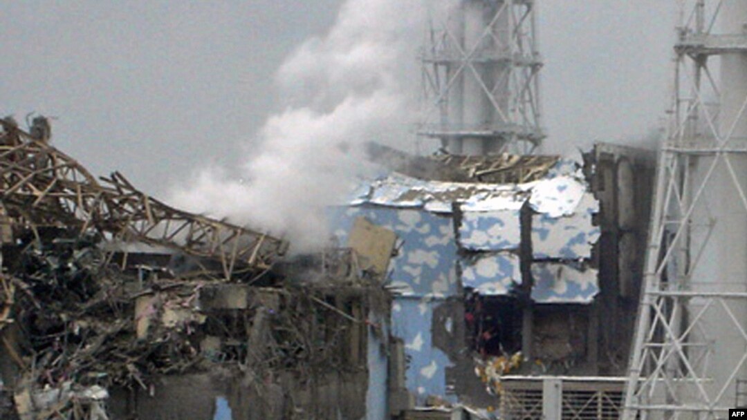 The damaged third and fourth reactors of the TEPCO Fukushima No.1 power plant in Fukushima on March 16