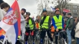 Serbia - Novi Sad - Students on bicycles ride to Strasbourg to show the European public that the government in Serbia did not fulfill the students' demands regarding the fall of the canopy