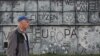 Romania, view of Sibiu, EU summit, Noua Dreaptă inscriptions on a wall 9 May 2019
