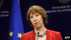 Catherine Ashton, the EU's foreign affairs chief speaks, addresses a press conference in Ankara, on April 3.