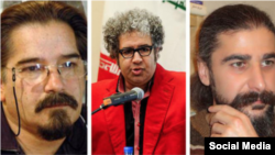 Iranian writers Keyvan Bajan (left), Baktash Abtin (center), and Reza Khandan Mahabadi.