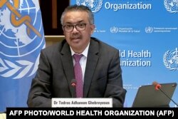 ДССУнун жетекчиси Тедрос Аданом Гебреисус (Tedros Adhanom Ghebreyesus) маалымат жыйынында. Женева. 2021-жылдын 5-январы.