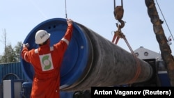 A worker at the construction site of the Nord Stream 2 gas pipeline in the Leningrad region.