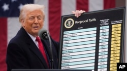 Трамп показывает табличку с размерами пошлин
