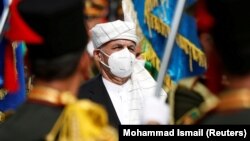 Afghan President Ashraf Ghani attends Afghan Independence Day celebrations in Kabul on August 18.