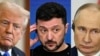 Дональд Трамп, Уладзімір Зяленскі, Уладзімір Пуцін (зьлева направа), каляж