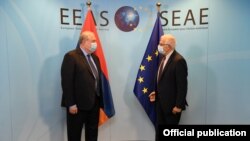 სომხეთის პრეზიდენტის, არმენ სარქისიანის და ევროკავშირის საგარეო-პოლიტიკური ხელმძღვანელის, ჟოზეპ ბორელის, შეხვედრა 2020 წლის 20 ოქტომბერს 