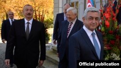 Իլհամ Ալիևն ու Սերժ Սարգսյանը՝ բանակցությունները սկսելուց առաջ, Ժնև, 16-ը հոկտեմբերի, 2017թ․