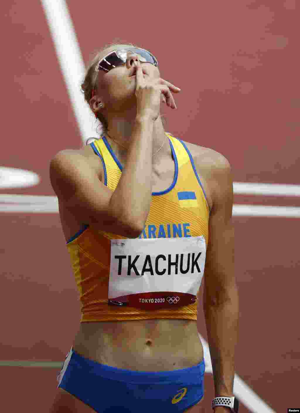 Вікторія Ткачук після фінального забігу жінок на 400 м з перешкодами, легка атлетика. Токіо, 4 серпня 2021 року