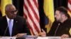 U.S. Secretary of Defense Lloyd Austin and Ukrainian President Volodymyr Zelenskiy attend a Ukraine Defense Contact Group meeting in September at the U.S. air base in Ramstein, Germany. 