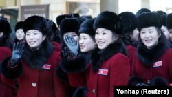 Болельщицы, направленные Пхеньяном на Олимпиаду в Пхёнчхан, прошли в Северной Корее строгий отбор. 7 февраля 2018 года.