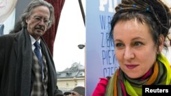 Нобелдин адабият боюнча сыйлыгынын лауреаттары Петер Хандке жана Ольга Токарчук.