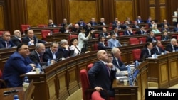 Armenia - Deputies from the Republican Party of Armenia attend a parliament session in Yerevan, 22 May 2018.