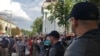 Andrei Nastase supporters protest at Chisinau City Hall against the invalidation of his election victory.