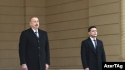 Ադրբեջանի նախագահ Իլհամ Ալիևը և Ուկրաինայի նախագահ Վլադիմիր Զելենսկին, Բաքու, 17-ը դեկտեմբերի, 2019թ.